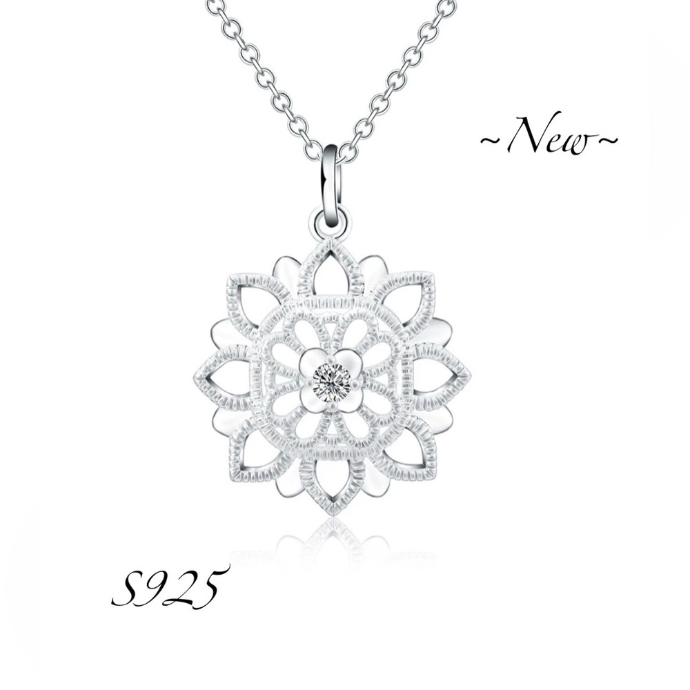 Sterling Silver 925 18’  Round Charm Necklace w/Crystal Accents NEW